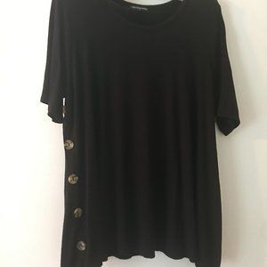 Womens Black Knit Tunic Top 8 Button Trim Short Sleeve 1X